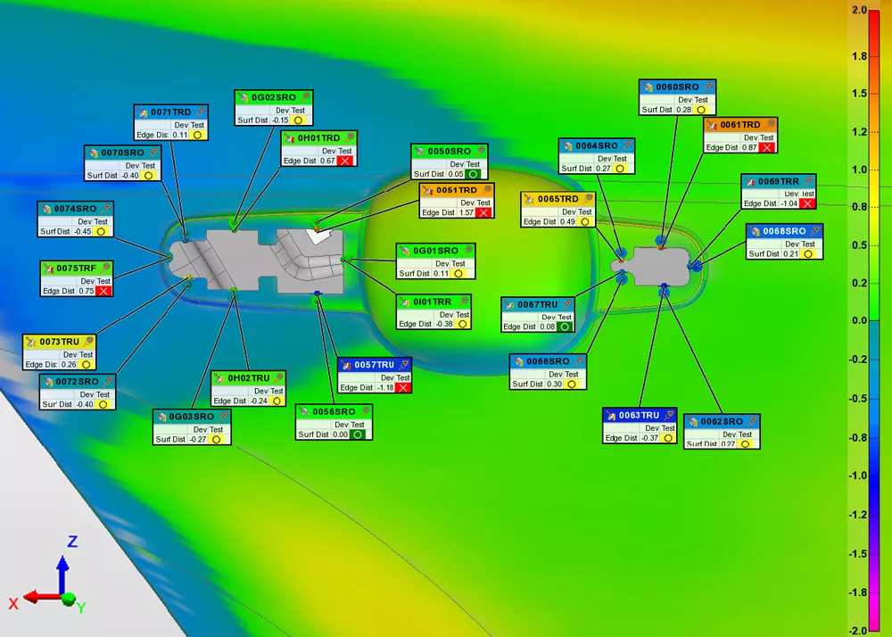 PolyWorks|Inspector 2024 oferuje ulepszoną analizę dzięki widokom kontrolnym w wielu wyrównaniach danych.