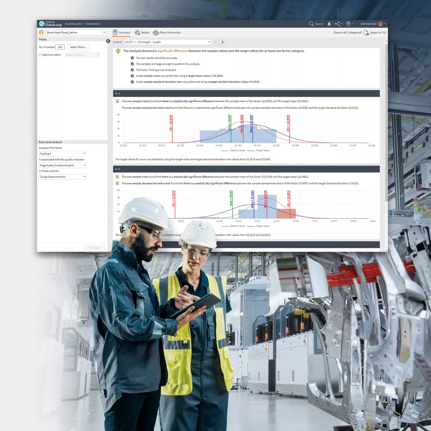 Interfejs internetowy PolyWorks|DataLoop 2024 z licznymi widżetami wykorzystującymi program Excel